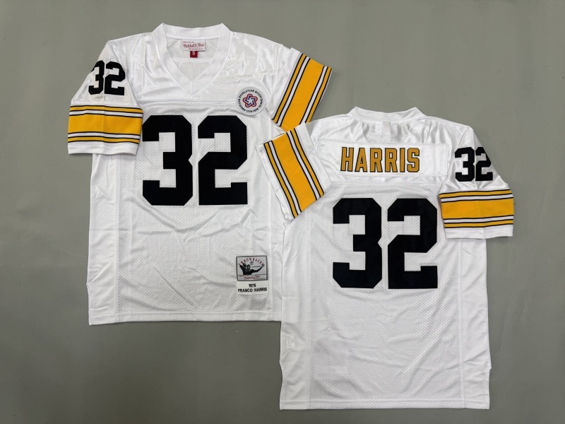 Men 2025 Pittsburgh Steelers 32 Harris white Throwback Limited NFL Jersey style 001